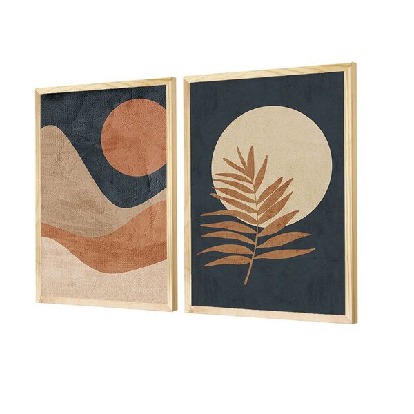 Dupla De Quadros Decorativos Boho Formas Abstrato Moderno