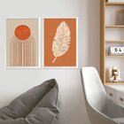 Dupla De Quadros Decorativos Boho Laranja Pena Formas