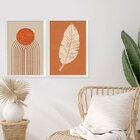 Dupla De Quadros Decorativos Boho Laranja Pena Formas