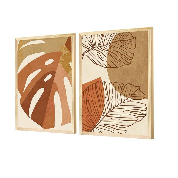 Dupla De Quadros Decorativos Formas Boho Laranja