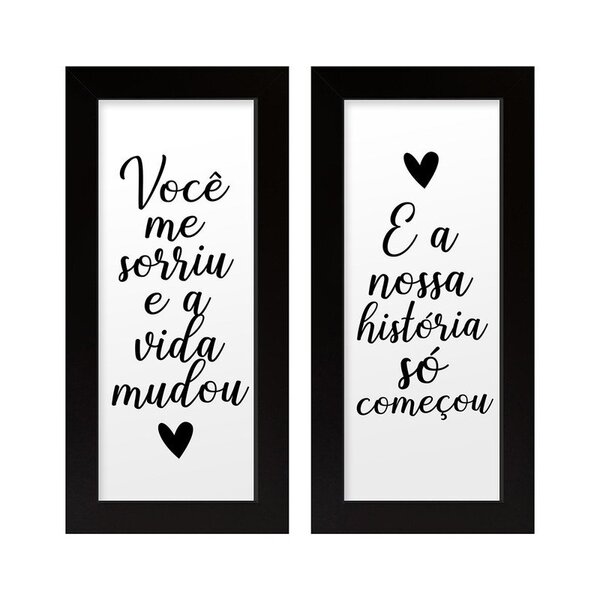 Dupla De Quadros Decorativos Frase Quarto Casal Preto Branco
