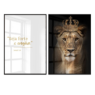 Dupla De Quadros Decorativos Grande Leão Rainha Coroa Dourada