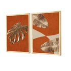 Dupla De Quadros Decorativos Laranja Folhagem Dourada