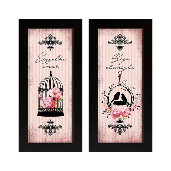 Dupla De Quadros Decorativos Motivação Amor Pássaro Floral Vi