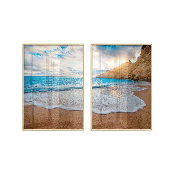 Dupla De Quadros Decorativos Natureza Paisagem Com Vidro Mar