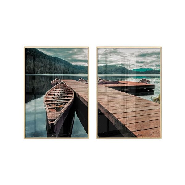 Dupla De Quadros Decorativos Natureza Paisagem Com Vidro Rio