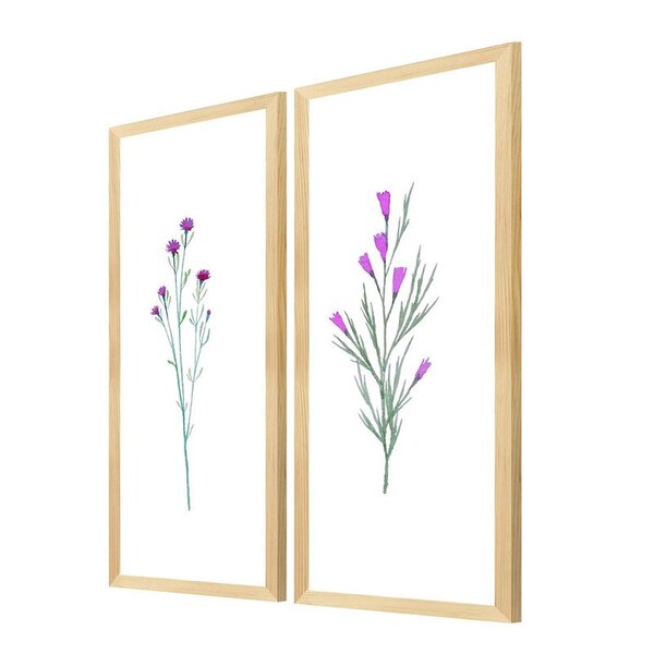 Dupla De Quadros Decorativos Ramos Flores Quarto Com Moldura
