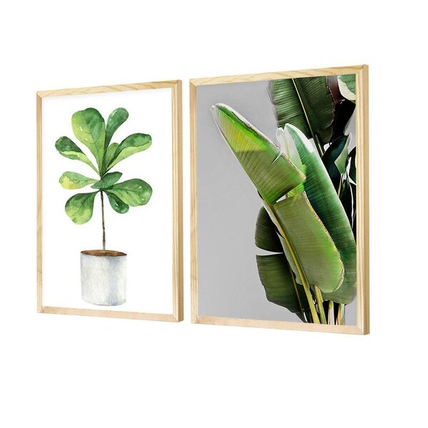 Dupla De Quadros Decorativos Verde Folhagens Plantas