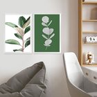 Dupla De Quadros Decorativos Verde Ramos Folhagens