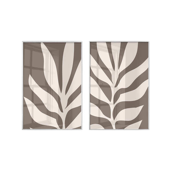 Dupla De Quadros Em Vidro Flores Abstrato Minimalista Para Sa