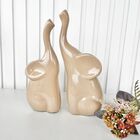 Dupla Escultura Elefante Bege Mãe E Filho De Cerâmica