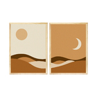 Dupla Quadros Decorativos Boho Abstrato Bege Sol Lua Sala