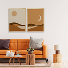 Dupla Quadros Decorativos Boho Abstrato Bege Sol Lua Sala