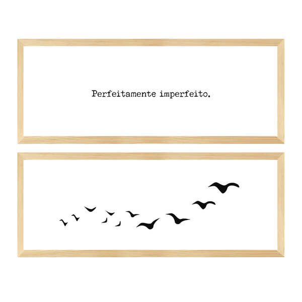 Dupla Quadros Decorativos Com Moldura Frases Pássaros Criação