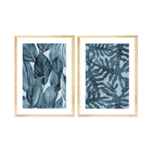 Dupla Quadros Decorativos Folhas Moderno Azul Escritório