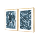 Dupla Quadros Decorativos Folhas Moderno Azul Escritório
