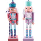 Dupla Soldados Quebra Nozes Lilás Rosa Natal Em Madeira 30cm