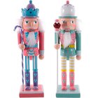 Dupla Soldados Quebra Nozes Rosa Verde Natal Em Madeira 30cm