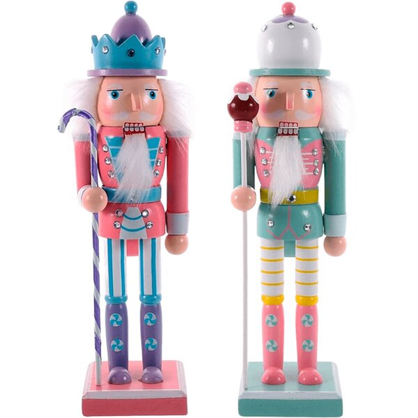 Dupla Soldados Quebra Nozes Rosa Verde Natal Em Madeira 30cm