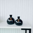 Dupla Vaso Bola Redondo Preto Liso Com Pingente De Madeira