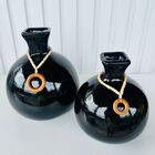 Dupla Vaso Bola Redondo Preto Liso Com Pingente De Madeira