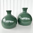 Dupla Vaso Bola Verde De Cerâmica Liso Moderno Decorativo