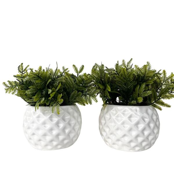 Dupla Vaso Cachepot Branco Em Alto Relevo 3d Decoração Casa