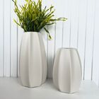 Dupla Vaso Centro De Mesa Alto Relevo Off White Com Planta