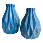 Dupla Vaso Centro De Mesa Azul Trabalhado Geométrico 3d