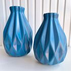 Dupla Vaso Centro De Mesa Azul Trabalhado Geométrico 3d