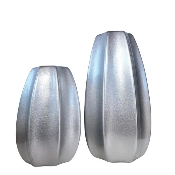 Dupla Vaso Centro De Mesa Grande Médio Alto Relevo Prata