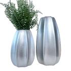 Dupla Vaso Centro De Mesa Grande Médio Alto Relevo Prateado