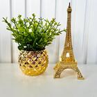 Dupla Vaso Dourado De Cerâmica E Enfeite Torre Eiffel De Metal