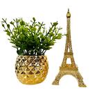Dupla Vaso Dourado De Cerâmica E Enfeite Torre Eiffel De Metal