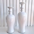 Dupla Vaso Garrafa Branco Brilho Luxo Em Cerâmica Trabalhado