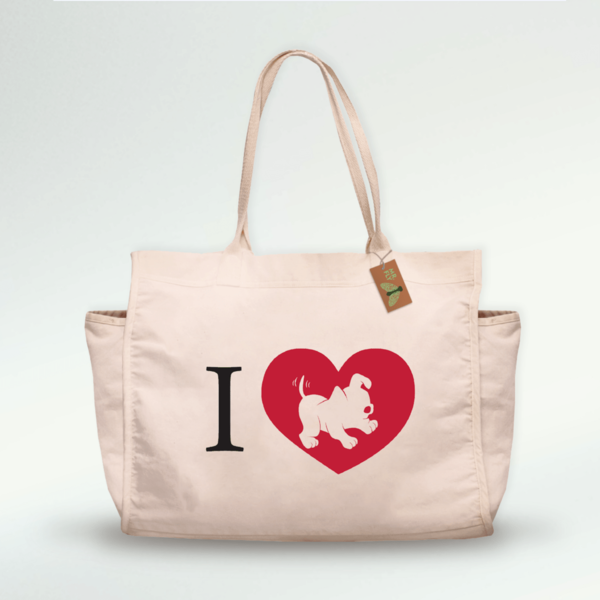 Ecobag De Feira "love Dogs" - Algodão 100% Reciclado - Creme