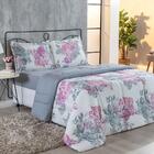 Edredom 1 Peça Queen Floral Cinza