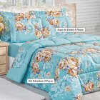 Edredom Azul Floral King Size Estampado 200 Fios Dupla Face +
