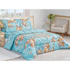 Edredom Azul Floral King Size Estampado 200 Fios Dupla Face +
