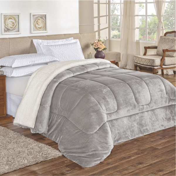 Edredom Bariloche King Dupla Face Sherpa Toque Lã Carneiro -