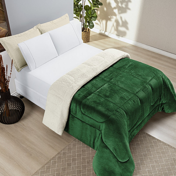 Edredom Bariloche Solteiro Dupla Face Sherpa Toque Lã Carneir