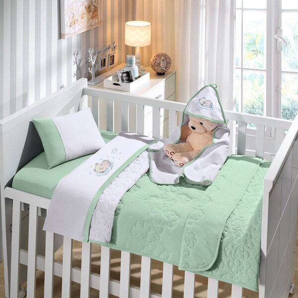 Edredom Berço Bebê 1 00m X 1 30m 100% Algodão Bouton - Verde