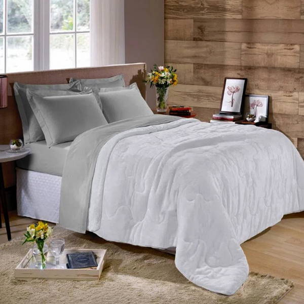 Edredom Buettner Casal Plush Flannel Dupla Face 200x220 Branco