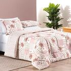Edredom Casal Padrão Bouti Dupla Face 3 Peças - Rosa Matura