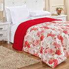 Edredom Casal Padrão Dupla Face Vermelho Estampado Floral