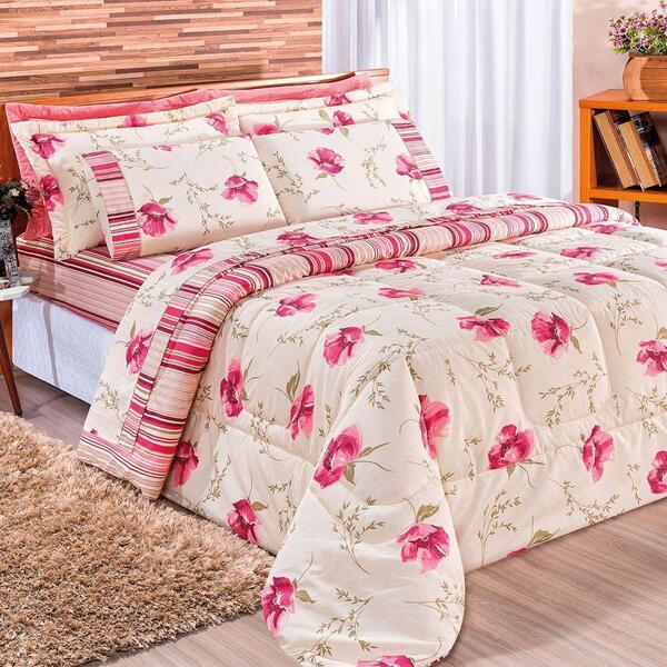 Edredom Casal Padrão Requinte 3 Peças Palha