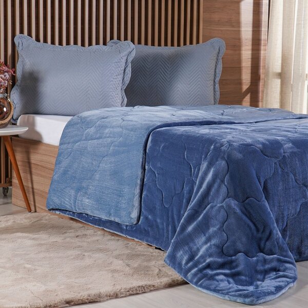 Edredom Casal Plush Bicolor Dupla Face 100% Poliéster 180x220