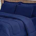 Edredom Casal Queen + Lençol Luxo 5 Pçs Dupla Face Cotex Azul