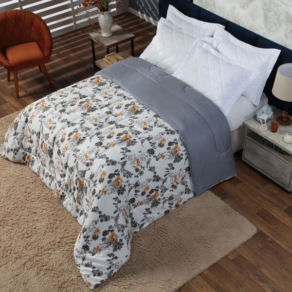 Edredom Casal Queen Dupla Face Estampado/ Liso 190 Fios Macio