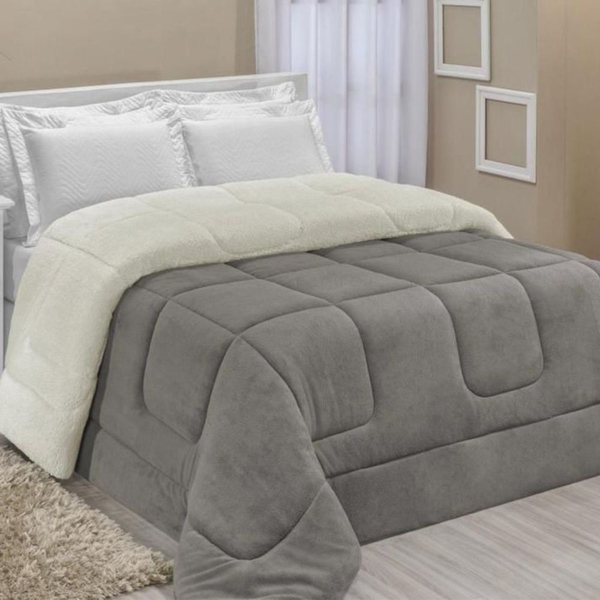 Edredom Coberdrom Fenix King Sherpa E Manta - Cinza - 100% Po